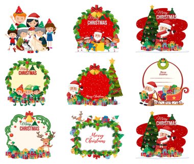 Boş Noel kartı ve logo seti izole edilmiş çizimler