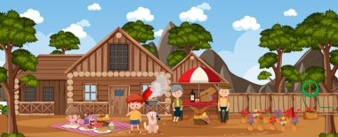 Tatil resimlerinde rahatlamış bir aile.