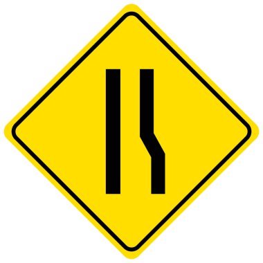 Doğru resimde daralan bir yol için uyarı işareti