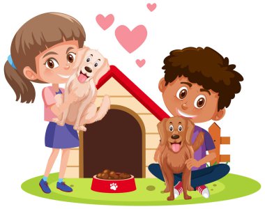 Beyaz arka planda izole edilmiş hayvanları olan çocuklar