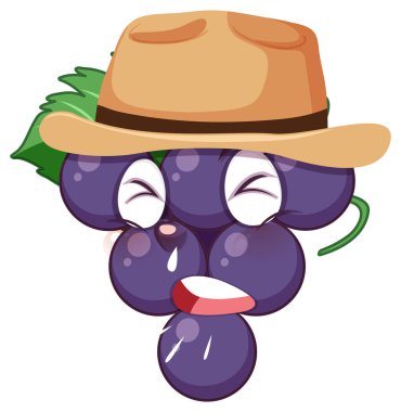 Yüz ifadesi çizimi olan üzüm karikatürü karakteri