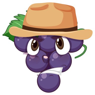 Yüz ifadesi çizimi olan üzüm karikatürü karakteri