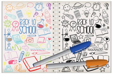 Not defteri illüstrasyonuna bir grup okul elemanı karalaması