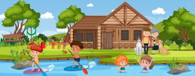 Kırsal kesimdeki ev resimlerinde mutlu aile.