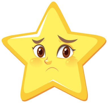 Beyaz arkaplan illüstrasyonunda hayal kırıklığına uğramış yüz ifadesi olan yıldız çizgi film karakteri