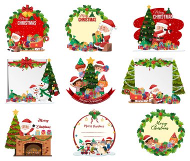 Boş Noel kartı ve logo seti izole edilmiş çizimler