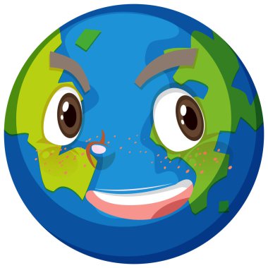 Beyaz arkaplan çiziminde gülen yüz ifadesi olan Dünya çizgi film karakteri