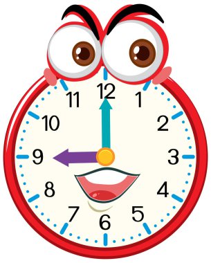 Yüz ifadesi illüstrasyonlu saat çizgi film karakteri