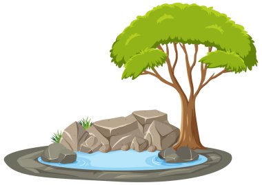 Beyaz arkaplan illüstrasyonunda izole ağaç