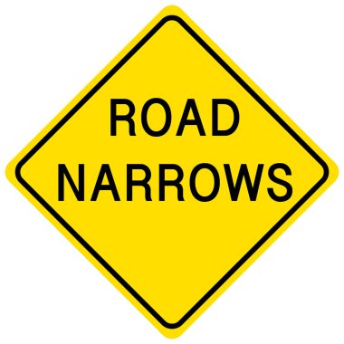 Beyaz arkaplan resimlerinde Yol Dar sarı işareti