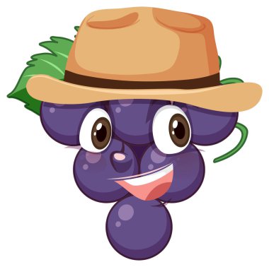 Yüz ifadesi çizimi olan üzüm karikatürü karakteri