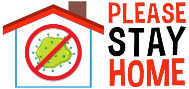 Virüsü durdur işareti ile evde kalın yazı tipi illüstrasyonuName