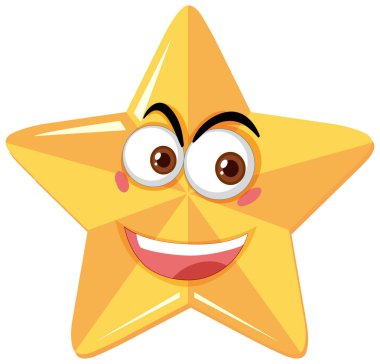 Beyaz arkaplan illüstrasyonunda gülen yüz ifadesi olan yıldız çizgi film karakteri