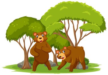 Ayı çizgi film karakteri çizimi ile izole edilmiş sahne