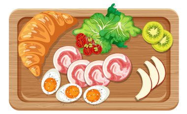 Kesme tahtasındaki kahvaltı manzarası izole edilmiş.