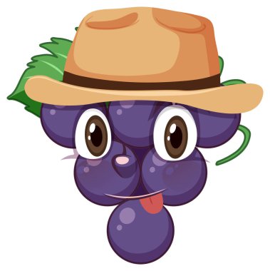 Yüz ifadesi çizimi olan üzüm karikatürü karakteri