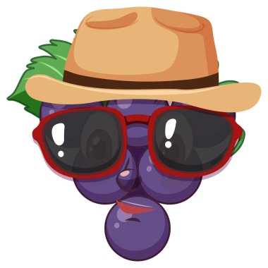 Yüz ifadesi çizimi olan üzüm karikatürü karakteri