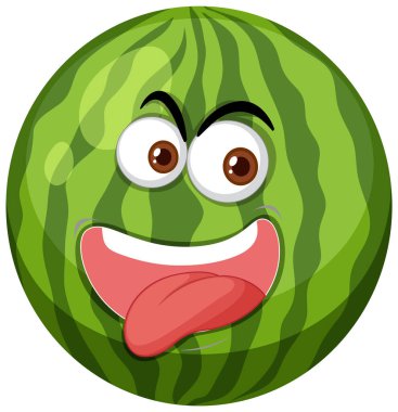 Beyaz arkaplanda gülen yüz ifadesi olan karpuz çizgi film karakteri