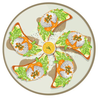 Kahvaltı yemeğinin üst görüntüsü izole edilmiş.