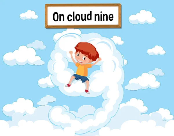 Anglický Idiom Obrázkovým Popisem Pro Ilustraci Cloudu Devět — Stockový vektor