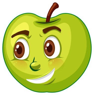 Yüz ifadesi illüstrasyonlu Apple çizgi film karakteri