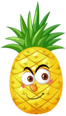 Beyaz arkaplan çiziminde mutlu yüz ifadesi olan ananas çizgi film karakteri