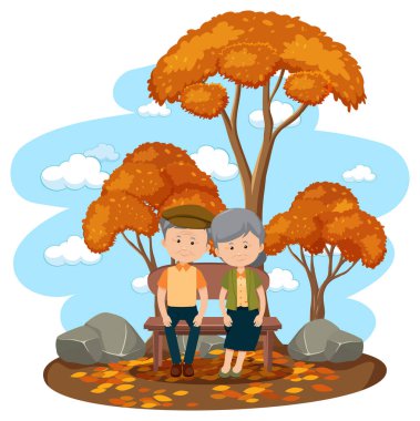 Parkta birbirine aşık yaşlı bir çift yalnız bir resimde oturuyor.