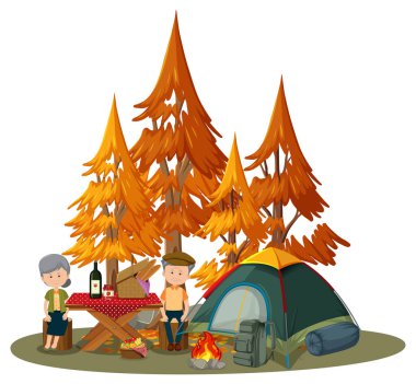 Yaşlı bir çift parkta piknik yapıyor.