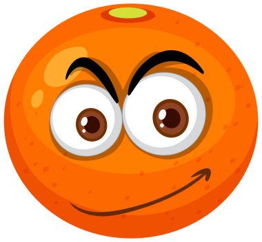 Beyaz arkaplan illüstrasyonunda mutlu yüz ifadesi olan turuncu çizgi film karakteri