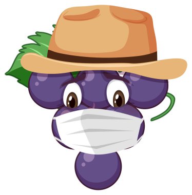 Yüz ifadesi çizimi olan üzüm karikatürü karakteri