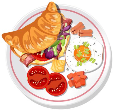 Kahvaltı yemeğinin üst görüntüsü izole edilmiş.