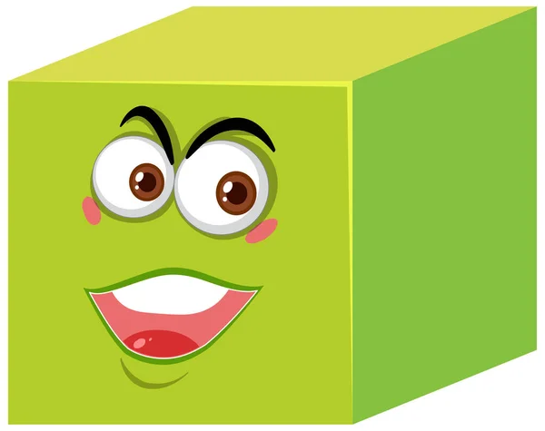 Personagem Desenho Animado Cubo Com Expressão Facial Fundo Branco Ilustração —  Vetores de Stock