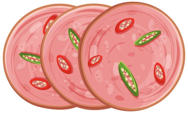 Salsiccia Mortadella Affettata Con Illustrazione Isolata Peperoncino — Vettoriale Stock
