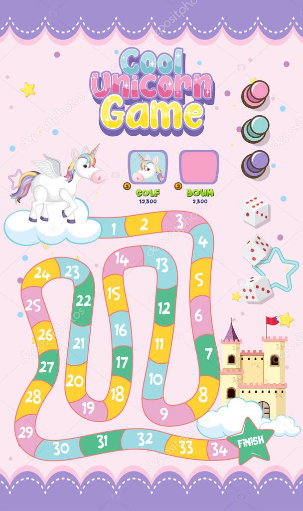 Board Game for kids in pastel unicorn style template illustration