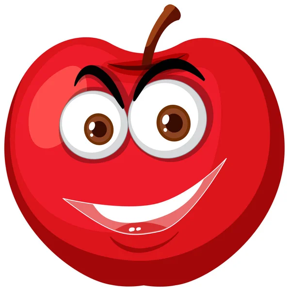 Roter Apfel Cartoon Figur Mit Glücklichem Gesichtsausdruck Auf Weißem Hintergrund — Stockvektor