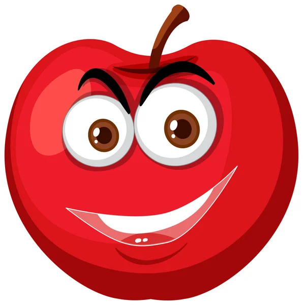 Caricatura Manzana Roja Con Expresión Cara Feliz Sobre Fondo Blanco — Vector de stock