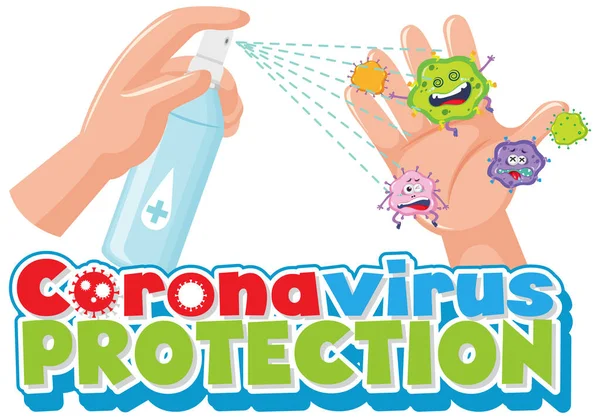 Fonta Perlindungan Coronavirus Dengan Tangan Menggunakan Ilustrasi Semprotan Pembersih Alkohol - Stok Vektor
