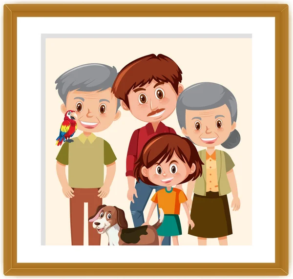 Happy Family Picture Frame Carton Style Illustration — Stock Vector