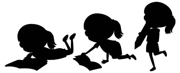 Γελοιογραφία Χαρακτήρα Των Παιδιών Σιλουέτα Λευκό Φόντο Εικονογράφηση — Διανυσματικό Αρχείο