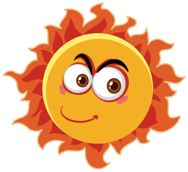 Sonne Cartoon Figur Mit Glücklichem Gesichtsausdruck Auf Weißem Hintergrund — Stockvektor
