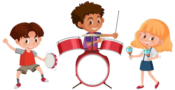 Conjunto Diferentes Niños Tocando Instrumentos Musicales Ilustración — Archivo Imágenes Vectoriales