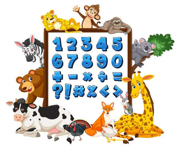 Número Símbolos Matemáticos Bandeira Com Ilustração Animais Selvagens —  Vetores de Stock