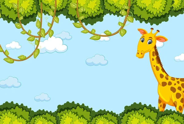 Girafa Personagem Desenho Animado Com Folhas Floresta Quadro Ilustração —  Vetores de Stock