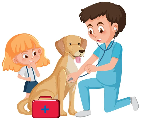 Médecin Vétérinaire Chien Sur Fond Blanc Illustration — Image vectorielle