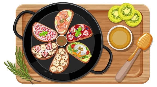 まな板イラスト付きパンの朝食セット — ストックベクタ