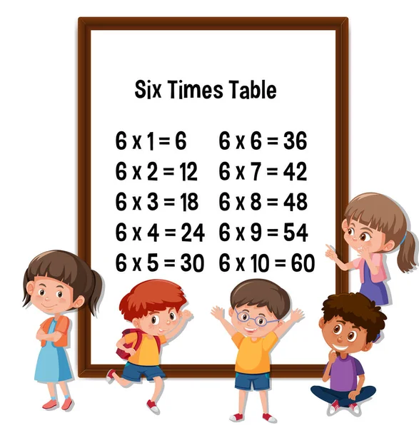 Six Times Table Avec Nombreux Enfants Illustration Personnage Dessin Animé — Image vectorielle