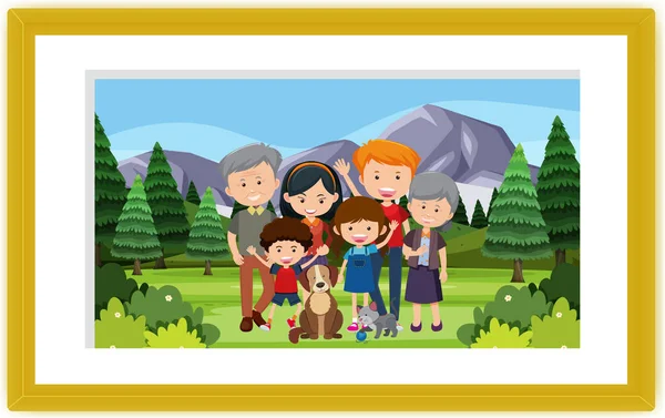 Photo Family Outdoor Park Scene Illustration — Stock Vector