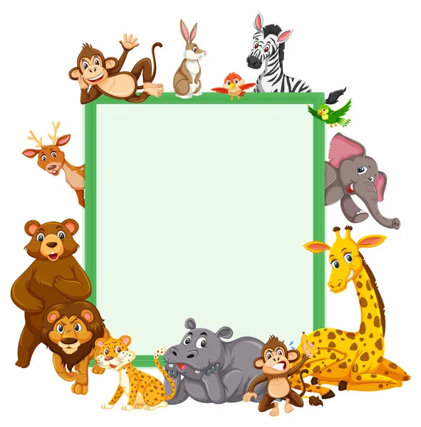 Empty Banner Many Different Wild Animals Illustration — Stock Vector