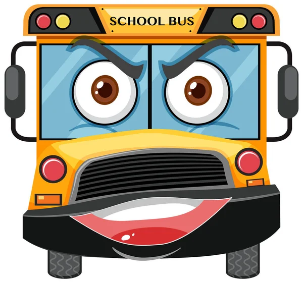 Karakter Kartun Bus Sekolah Dengan Ekspresi Wajah Marah Pada Ilustrasi - Stok Vektor