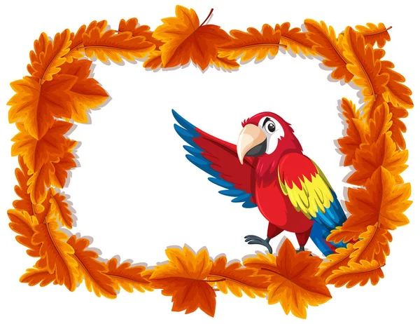 Rode Bladeren Banner Sjabloon Met Papegaai Vogel Cartoon Karakter Illustratie — Stockvector